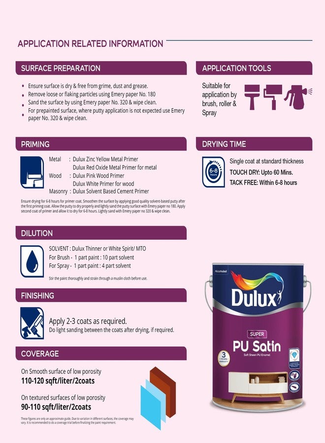 ديولكس دهان دولوكس سوبر بي يو ساتان بني غني، دهان مينا ذو أساس مذيب | لمسة نهائية ناعمة لامعة ممتازة للأسطح الخشبية والمعدنية والبنائية | قابل للغسل، سريع الجفاف، ومقاوم للبقع، ضمان 3 سنوات - بني غني - 1 لتر - Image 2